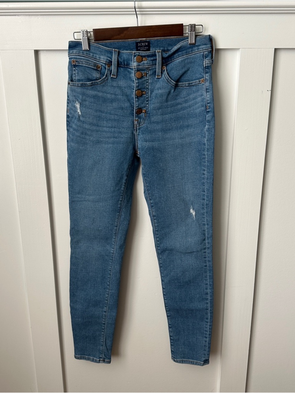 J. Crew High-Rise Button-Fly Skinny Jeans in Medium Blue Wash
